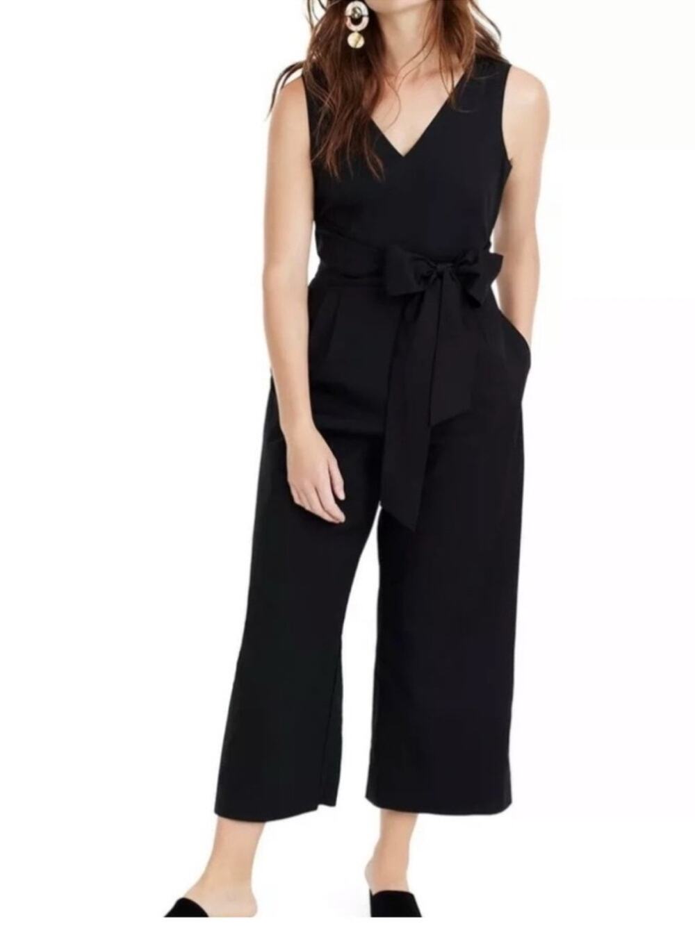 J. Crew Black Wrap Tie Poplin Wide
Leg Cropped Jumpsuit H7683 size 2